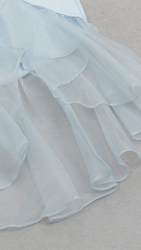 BANDAGE ONE-SHOULDER MIDI DRESS IN LIGHT BLUE