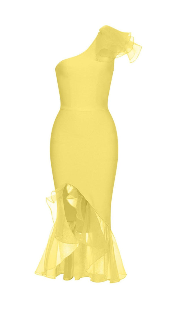 AIIZIE BANDAGE ONE-SHOULDER MIDI DRESS IN YELLOW - product image