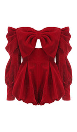 VELVET STRAPLESS MINI DRESS IN RED