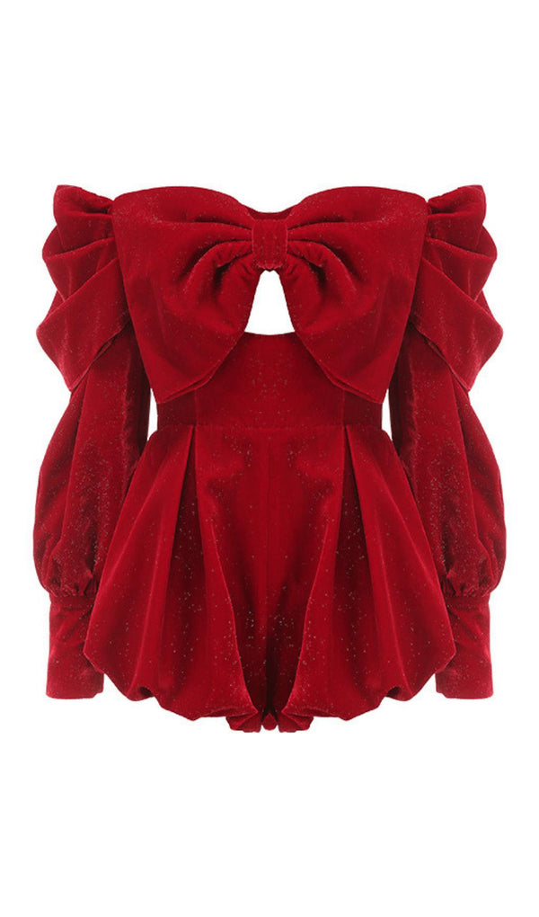 VELVET STRAPLESS MINI DRESS IN RED