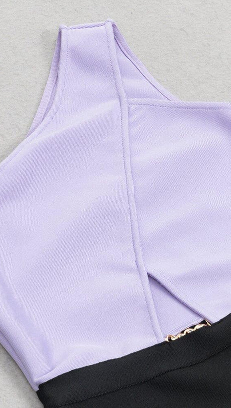 BANDAGE ONE-SHOULDER THIGH SLIT DRESS IN PURPLE