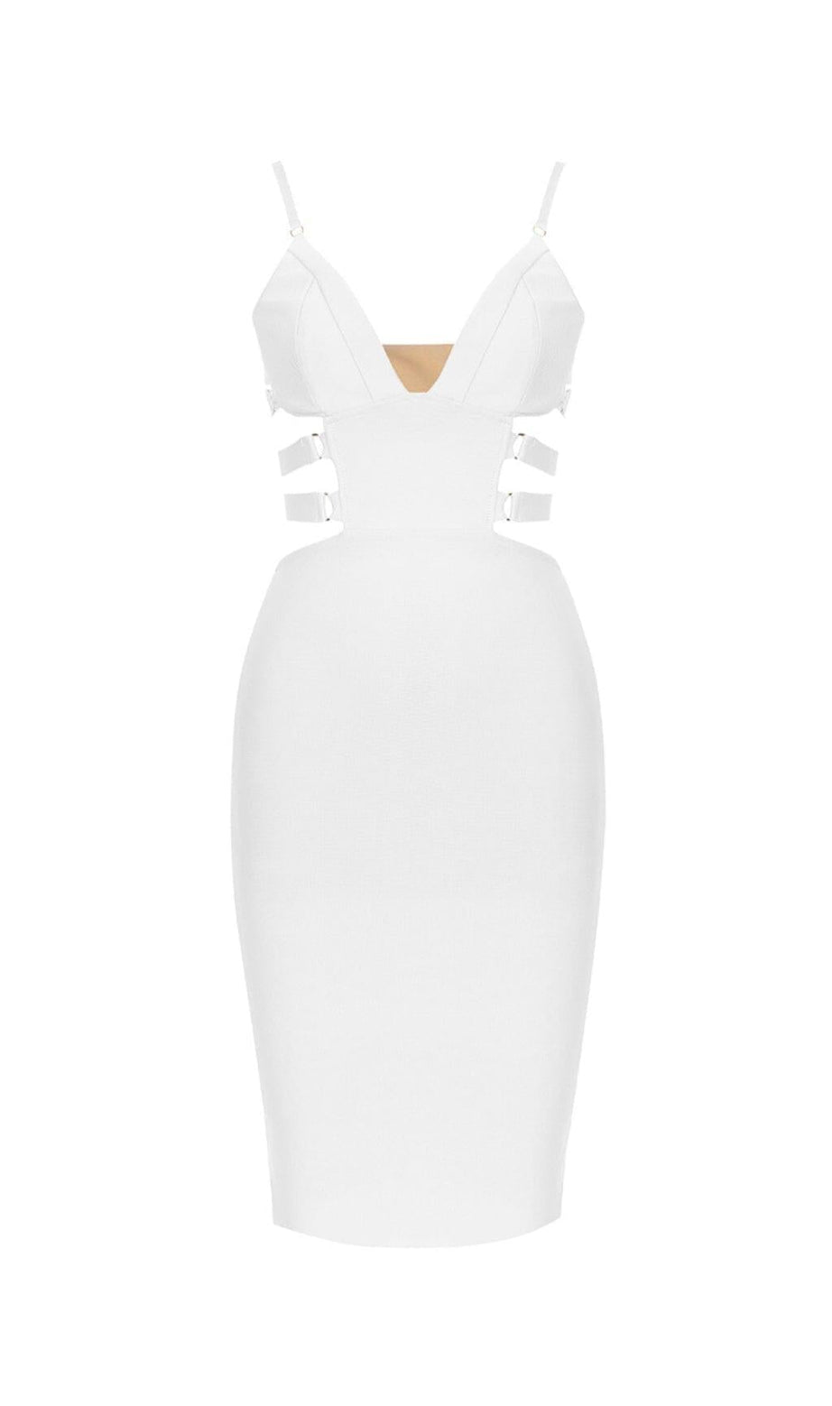 BANDAGE STRAPPY WAIST-TIGHTENING MIDI DRESS IN WHITE