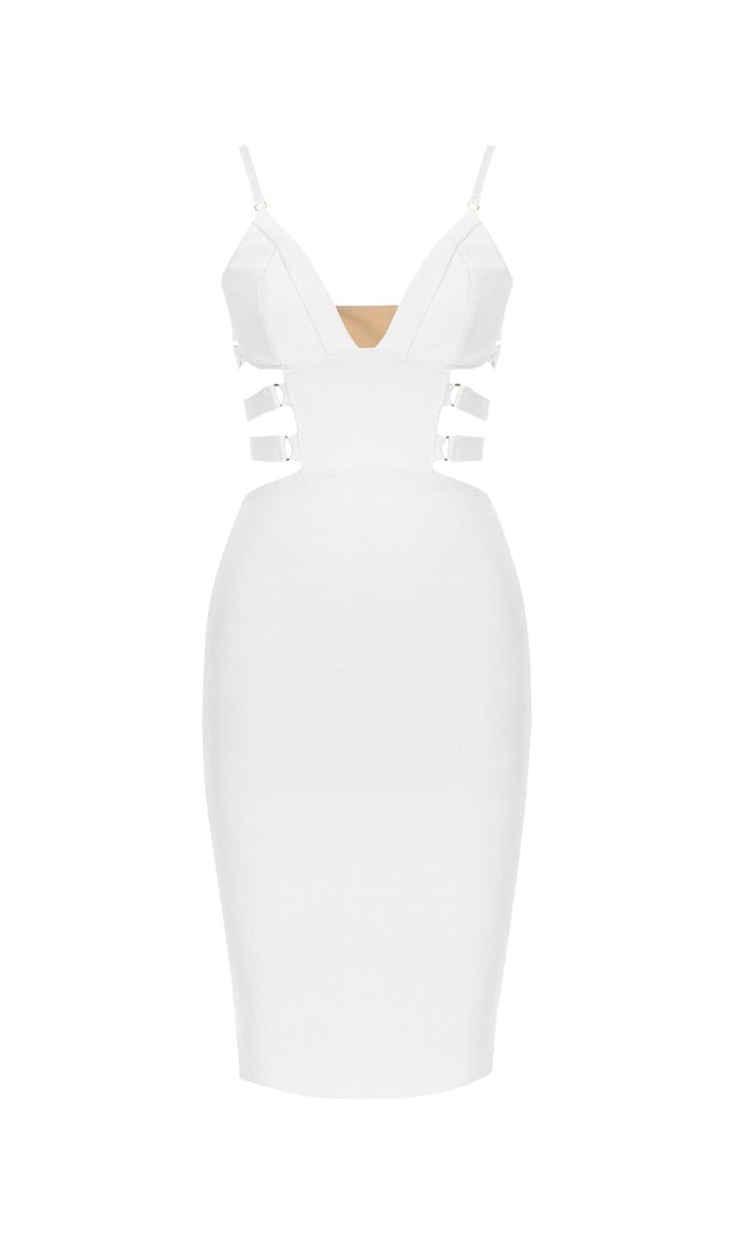 BANDAGE STRAPPY WAIST-TIGHTENING MIDI DRESS IN WHITE