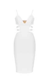 BANDAGE STRAPPY WAIST-TIGHTENING MIDI DRESS IN WHITE