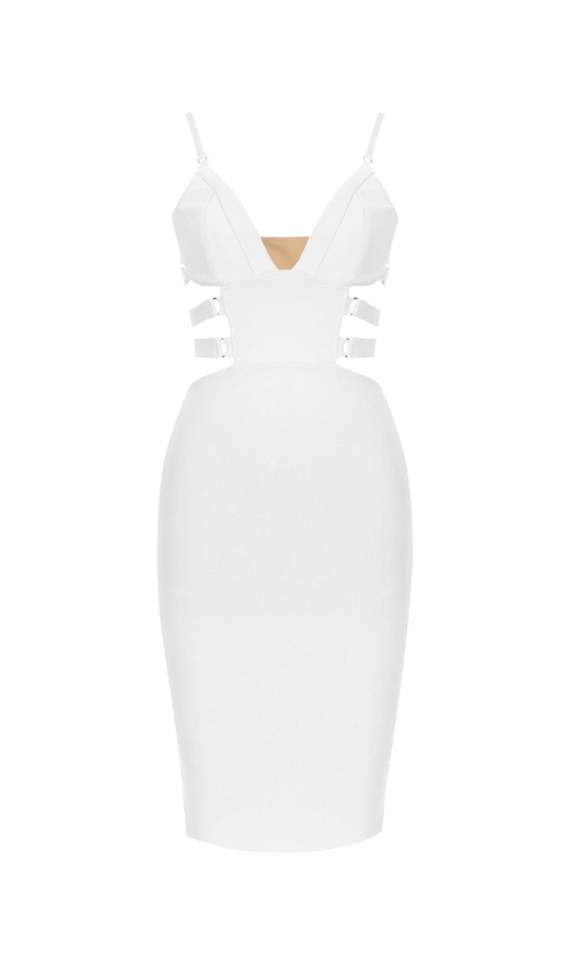 BANDAGE STRAPPY WAIST-TIGHTENING MIDI DRESS IN WHITE