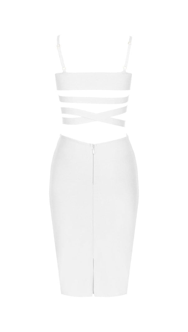 AIIZIE BANDAGE STRAPPY WAIST-TIGHTENING MIDI DRESS IN WHITE - product image