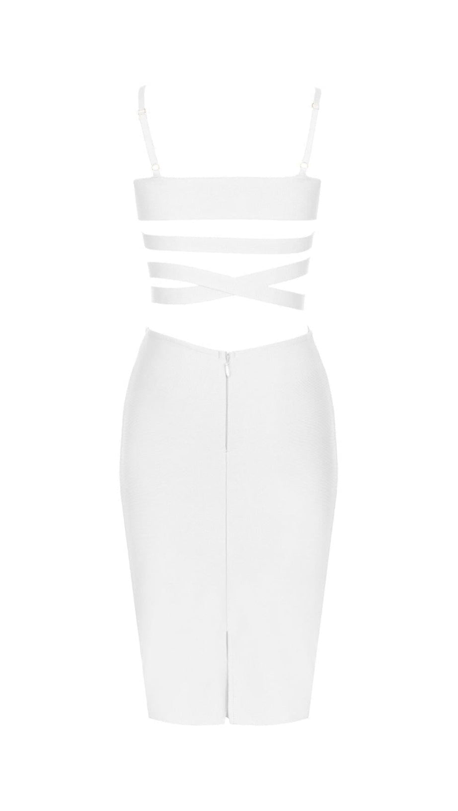 BANDAGE STRAPPY WAIST-TIGHTENING MIDI DRESS IN WHITE