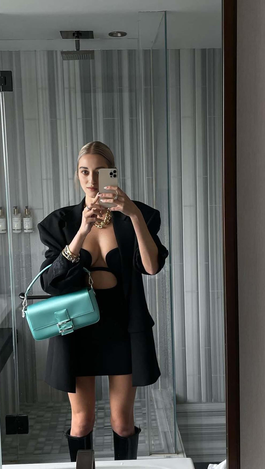 BANDEAU BANDAGE MINI DRESS IN BLACK