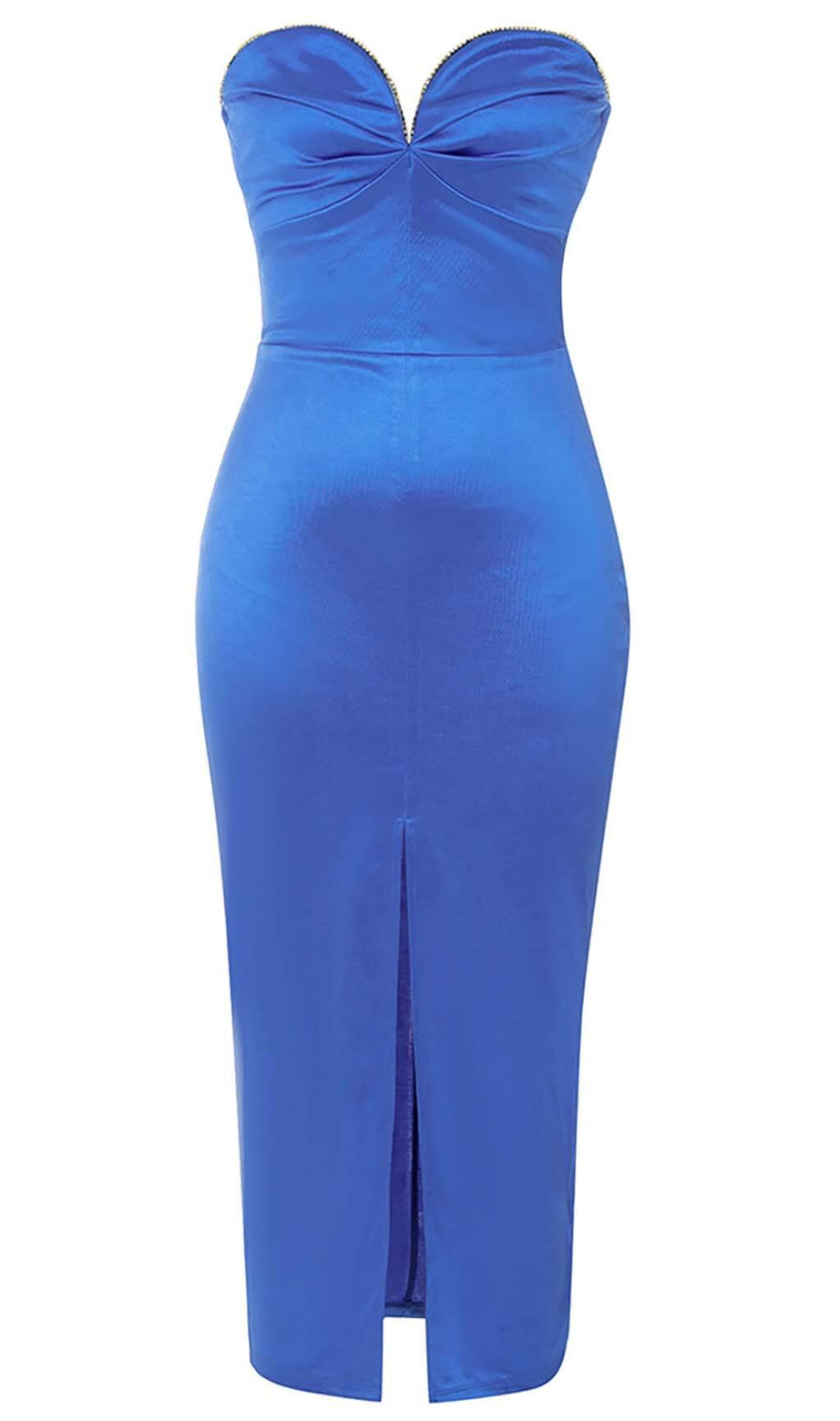 BANDEAU BODYCON MIDI DRESS IN BLUE