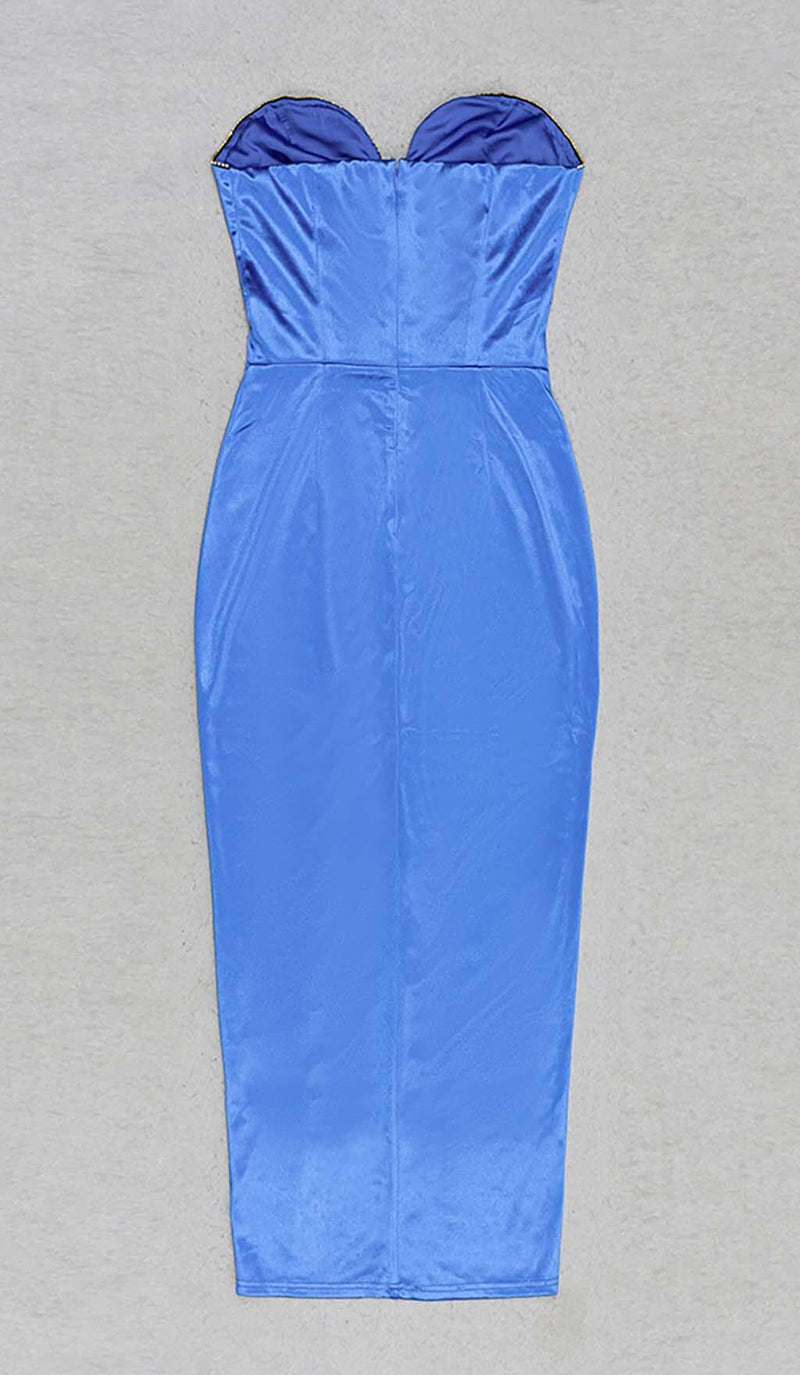 BANDEAU BODYCON MIDI DRESS IN BLUE