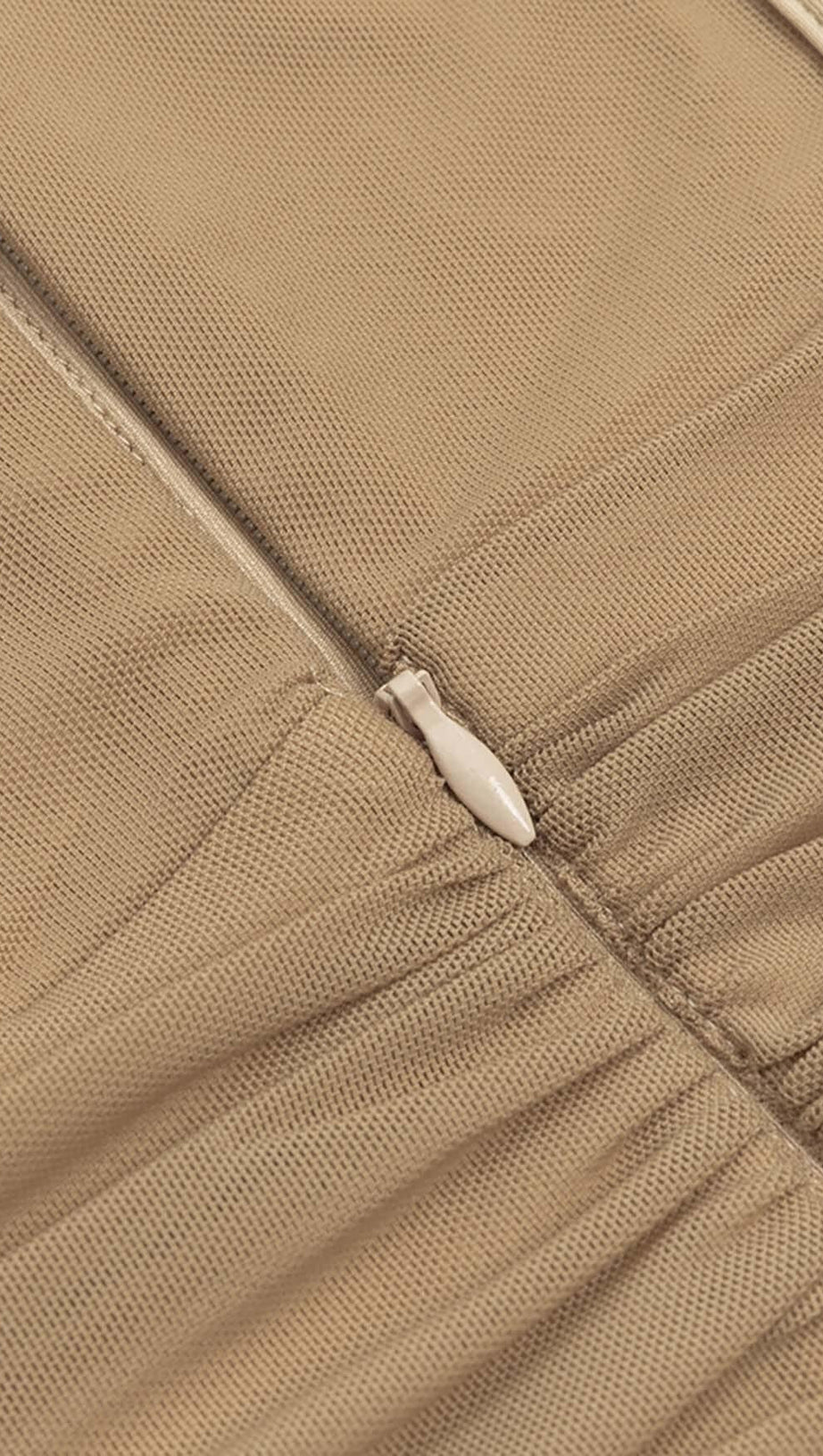 BANDEAU RUCHED CORSET MIDI DRESS IN BROWN