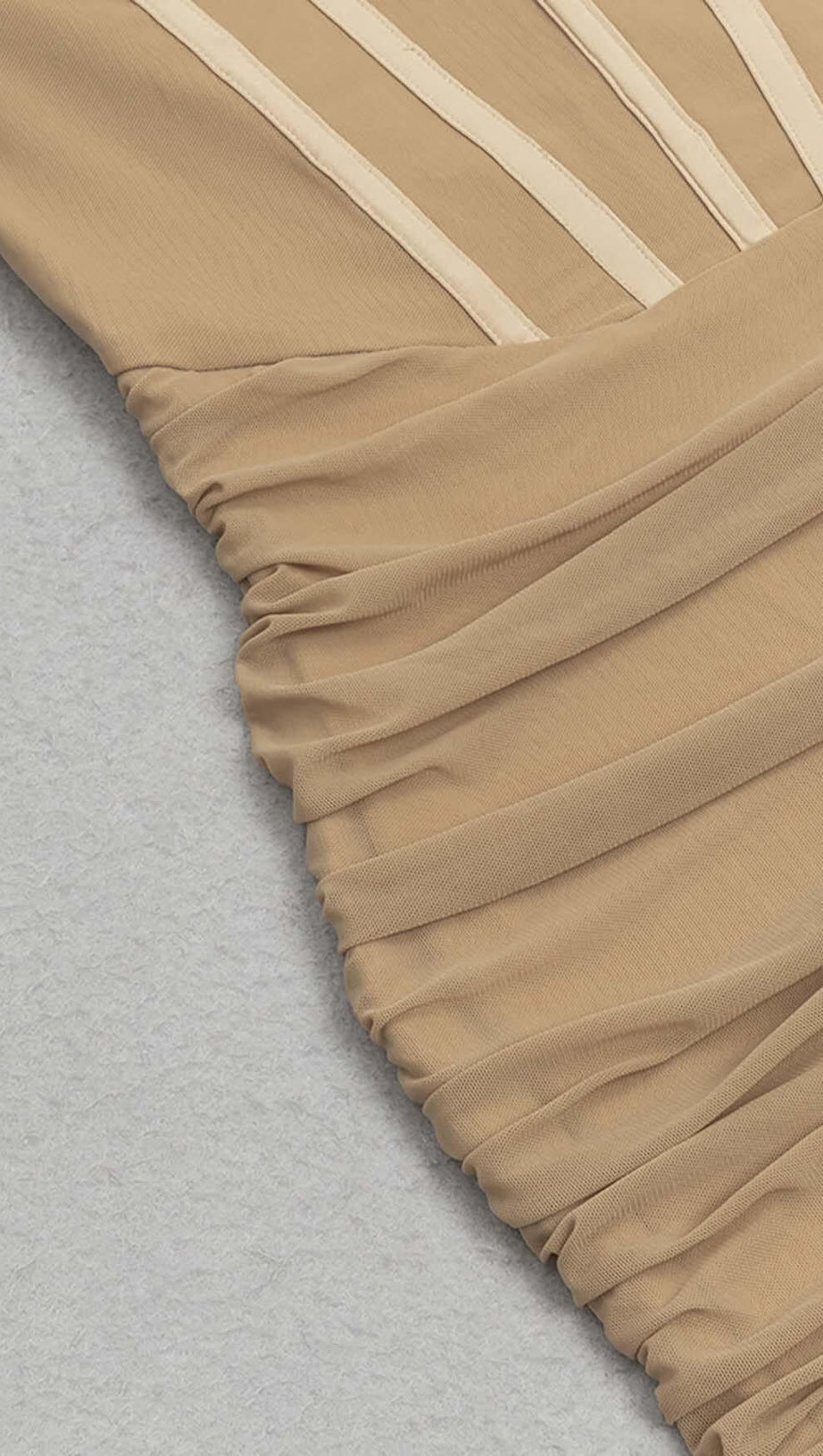 BANDEAU RUCHED CORSET MIDI DRESS IN BROWN