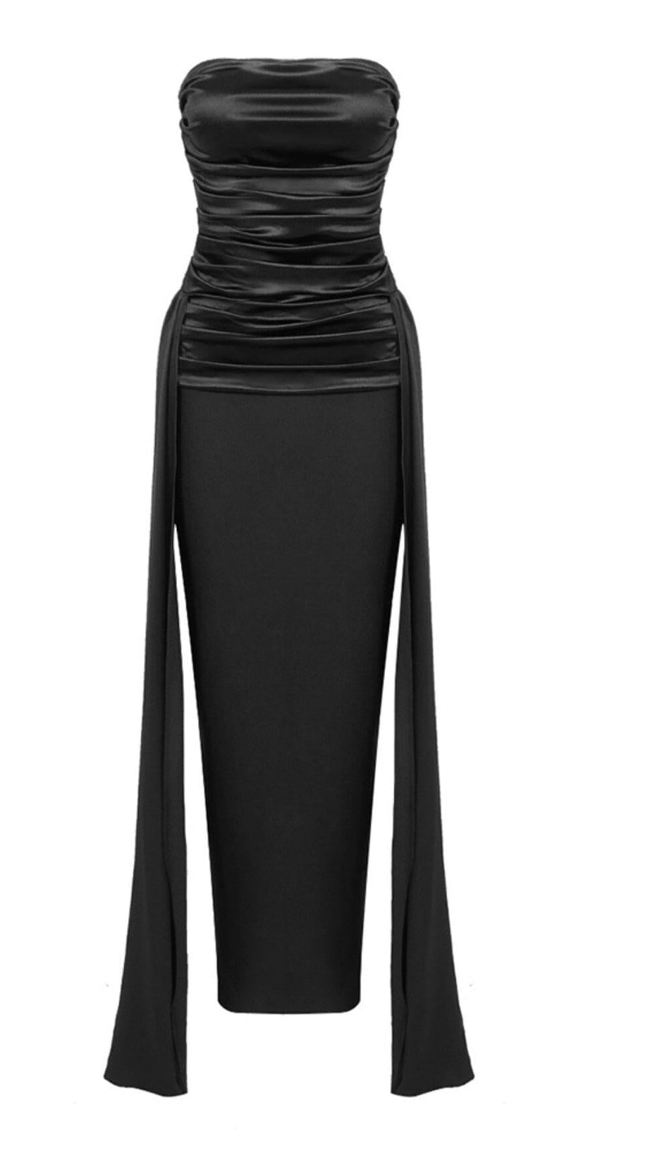 BANDEAU RUCHED MAXI DRESS IN BLACK