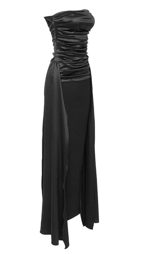 BANDEAU RUCHED MAXI DRESS IN BLACK