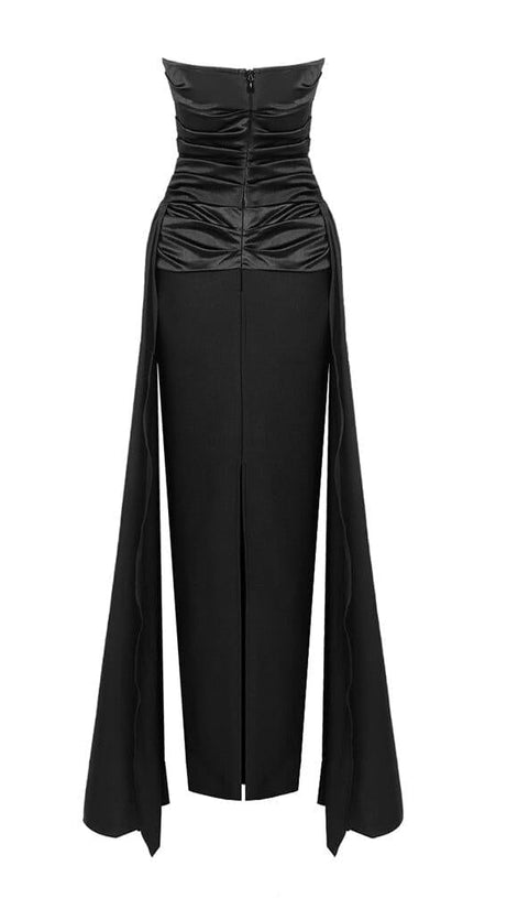 BANDEAU RUCHED MAXI DRESS IN BLACK