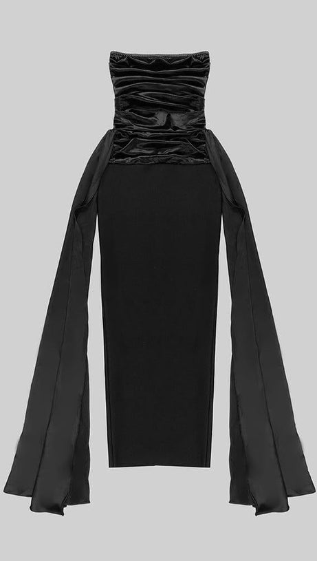 BANDEAU RUCHED MAXI DRESS IN BLACK