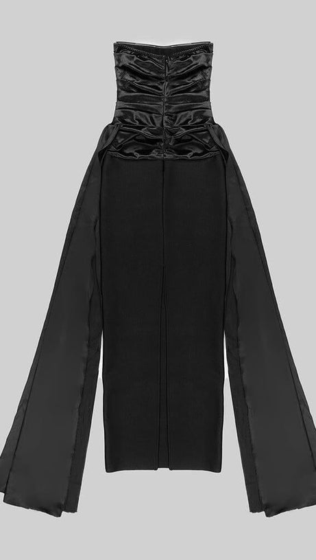 BANDEAU RUCHED MAXI DRESS IN BLACK