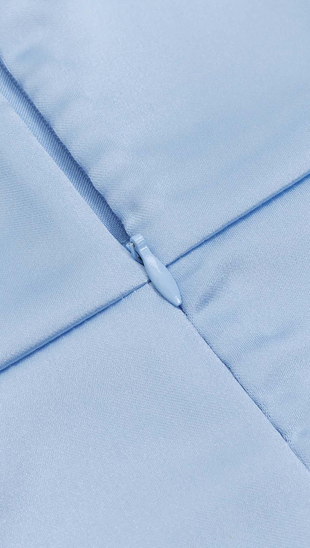 AIIZIE BANDEAU SATIN SLIT MIDI DRESS IN SKY BLUE - product image