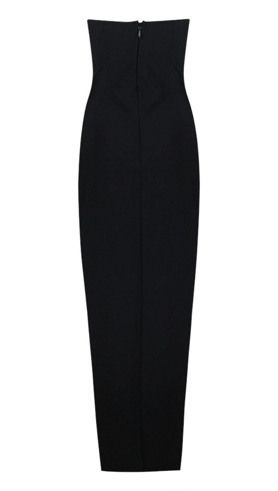 BANDEAU THIGH SLIT MIDI DRESS IN BLACK