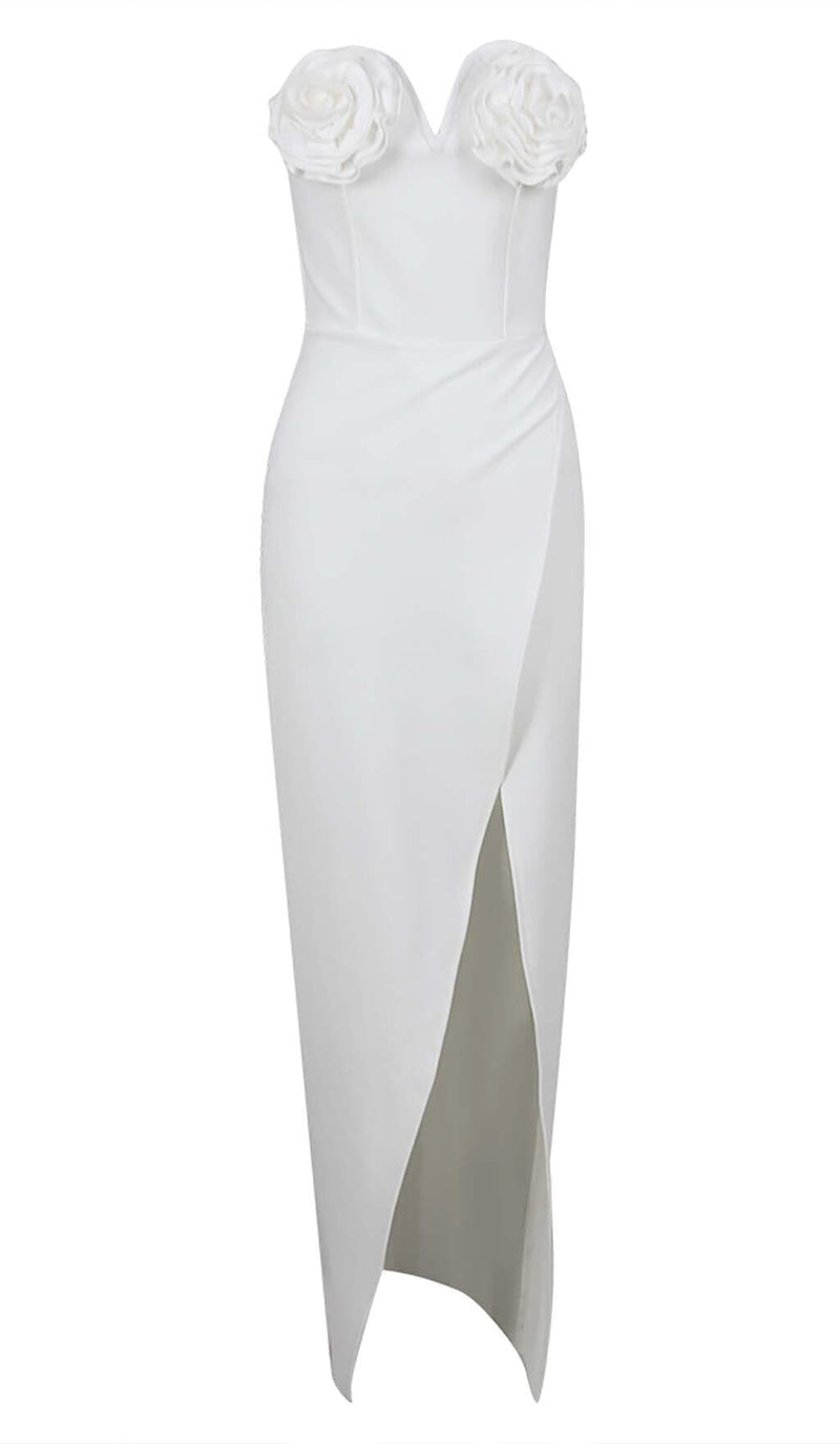 BANDEAU THIGH SLIT MIDI DRESS IN WHITE