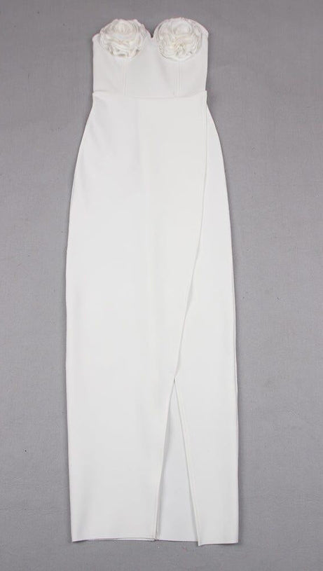 BANDEAU THIGH SLIT MIDI DRESS IN WHITE