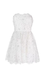 BEADED SEQUIN BANDEAU MINI DRESS IN WHITE