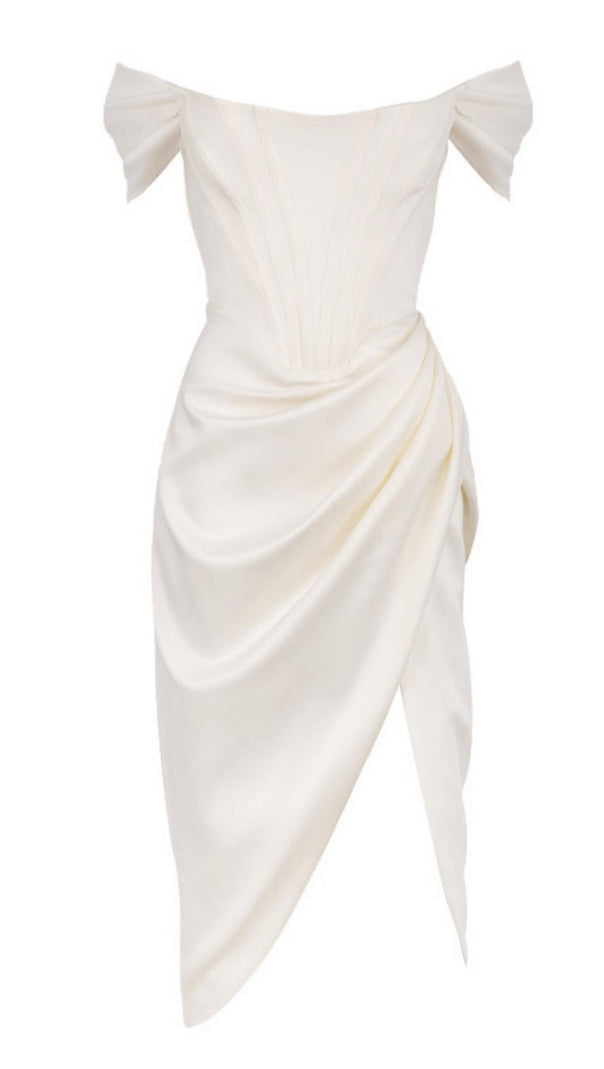 AIIZIE SATIN CORSET MIDI DRESS IN WHITE - product image