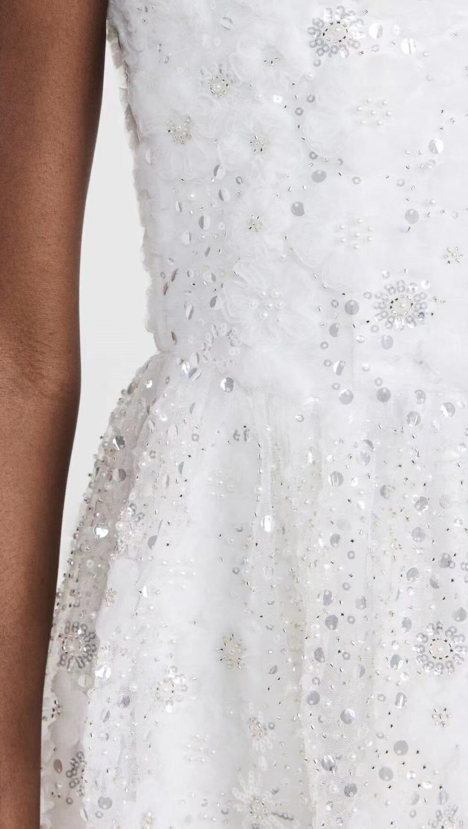 BEADED SEQUIN BANDEAU MINI DRESS IN WHITE
