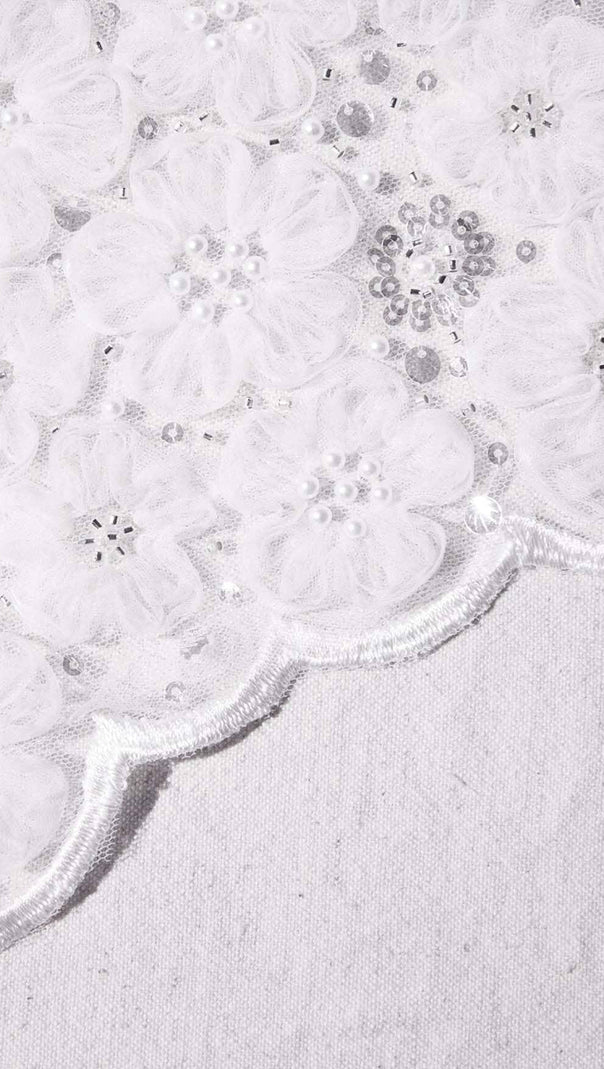 MINI ABITO A FASCIA CON PERLINE E PAILLETTES BIANCO