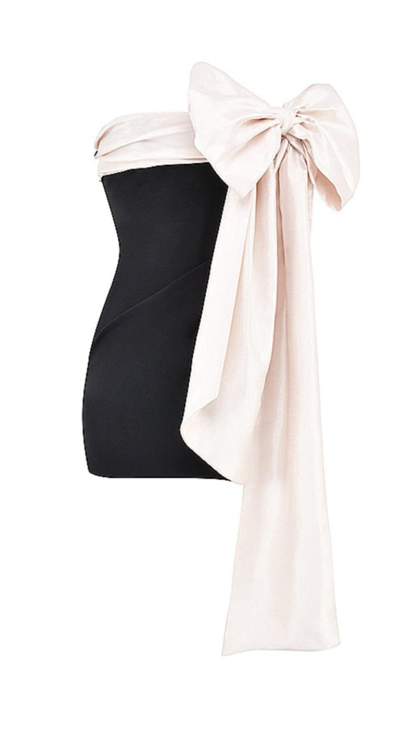AIIZIE BLACK & IVORY BOW MINI DRESS - product image
