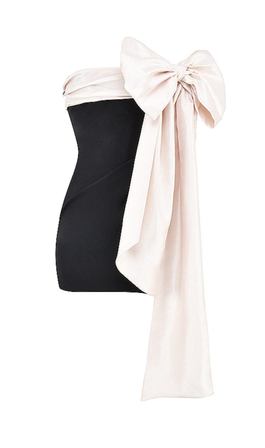 SCHWARZES UND ELFENBEINFARBENES MINIKLEID MIT SCHLEIFE