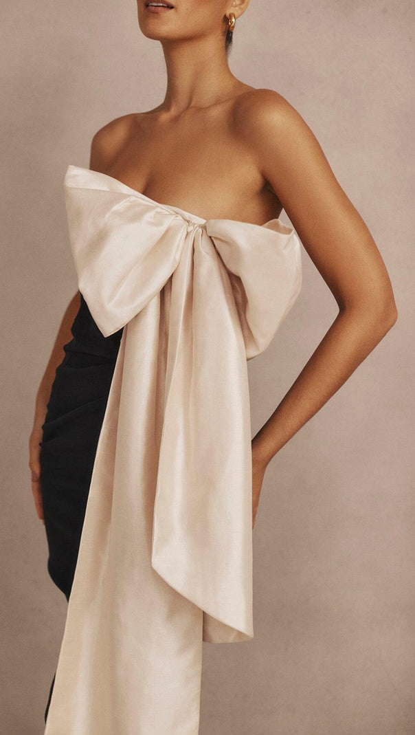 AIIZIE BLACK & IVORY BOW MINI DRESS - product image