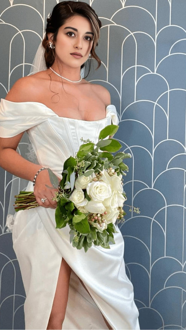 AIIZIE SATIN CORSET MIDI DRESS IN WHITE - product image
