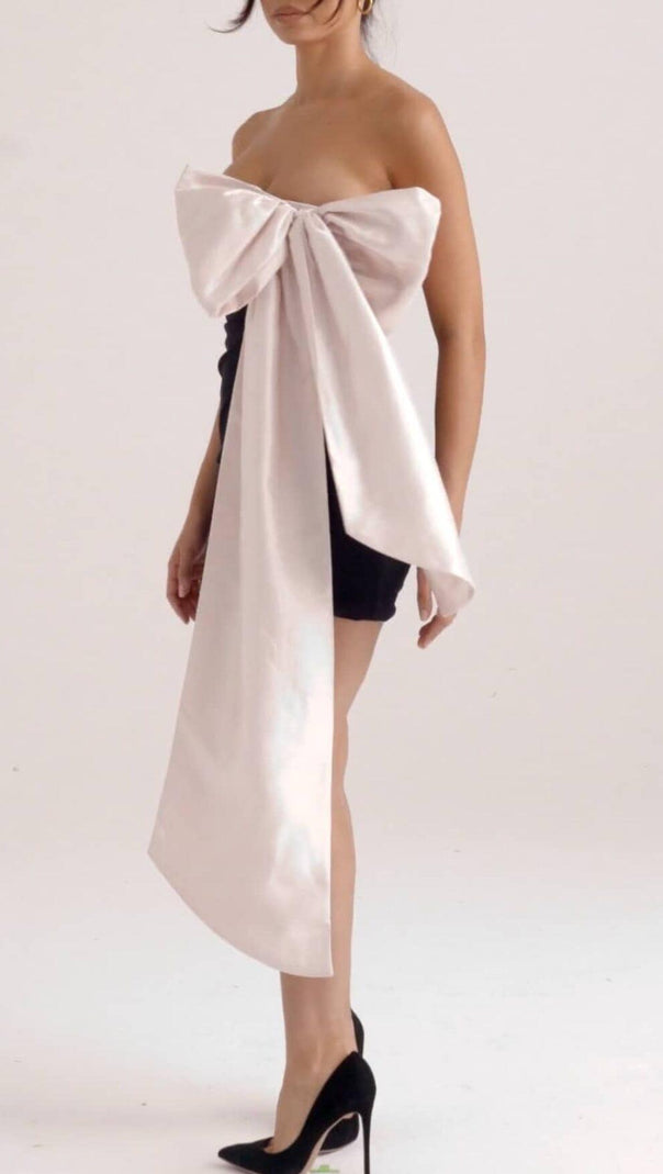 AIIZIE BLACK & IVORY BOW MINI DRESS - product image