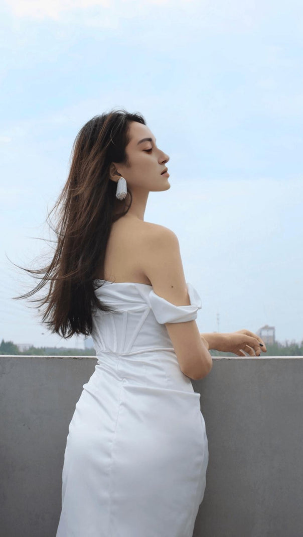 AIIZIE SATIN CORSET MIDI DRESS IN WHITE - product image