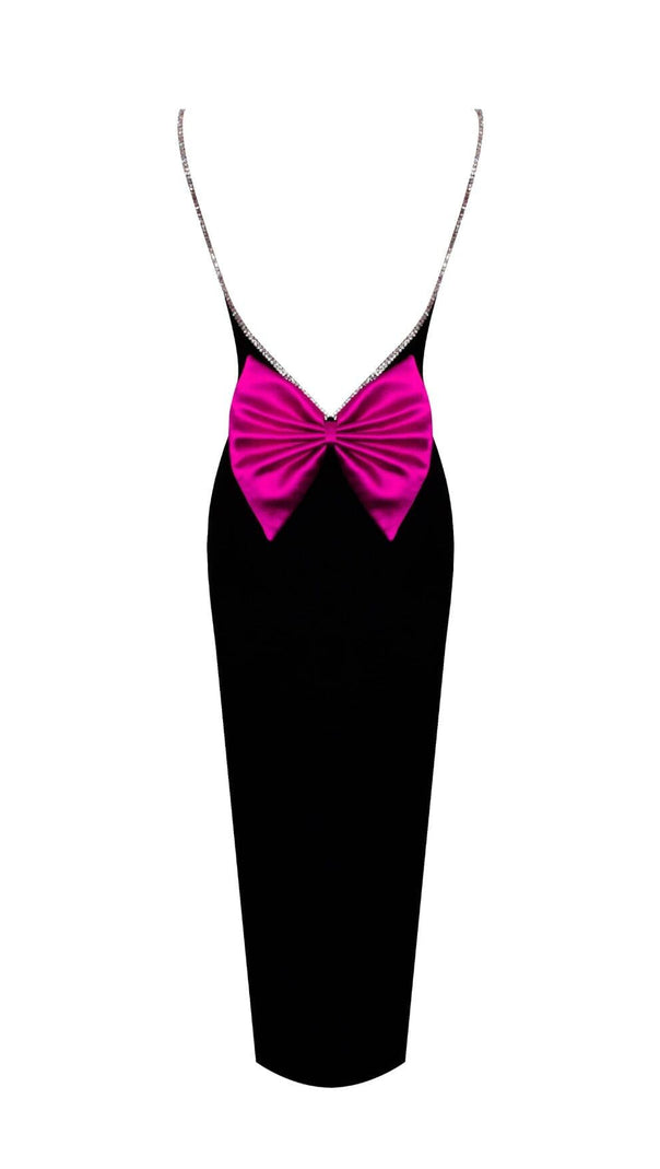 AIIZIE BLACK CRYSTAL STRAPS BACKLESS GOWN WITH BOW - product image