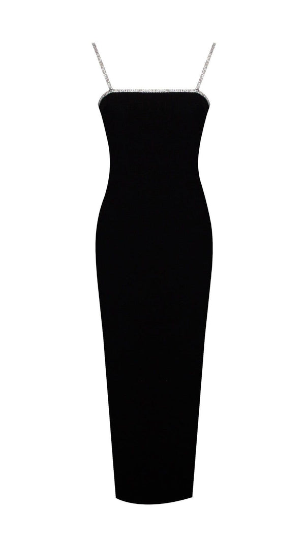 AIIZIE BLACK CRYSTAL STRAPS BACKLESS GOWN WITH BOW - product image