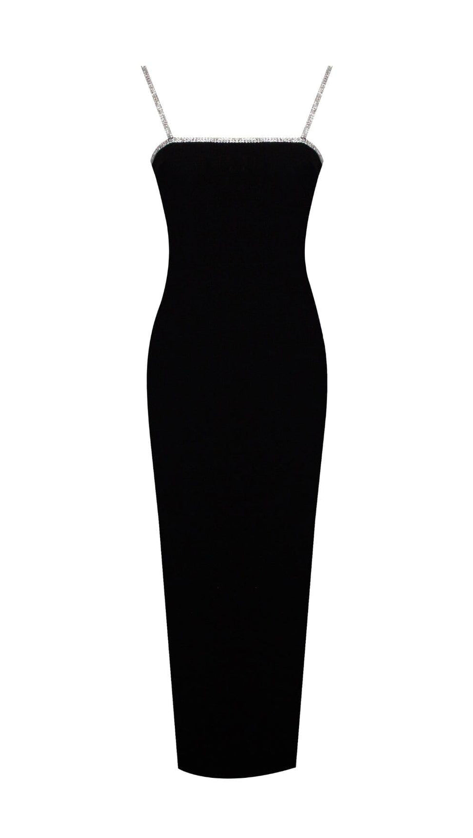 BLACK CRYSTAL STRAPS BACKLESS GOWN WITH BOW