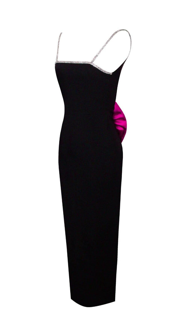 AIIZIE BLACK CRYSTAL STRAPS BACKLESS GOWN WITH BOW - product image