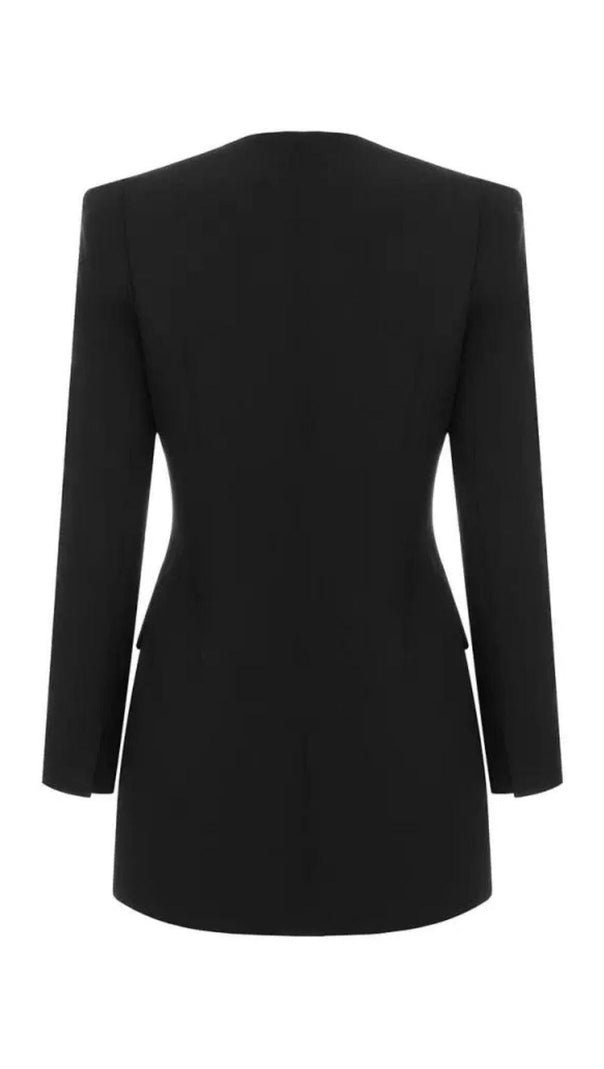 AIIZIE BLACK HOLLOW DRAPED TUXEDO DRESS - product image