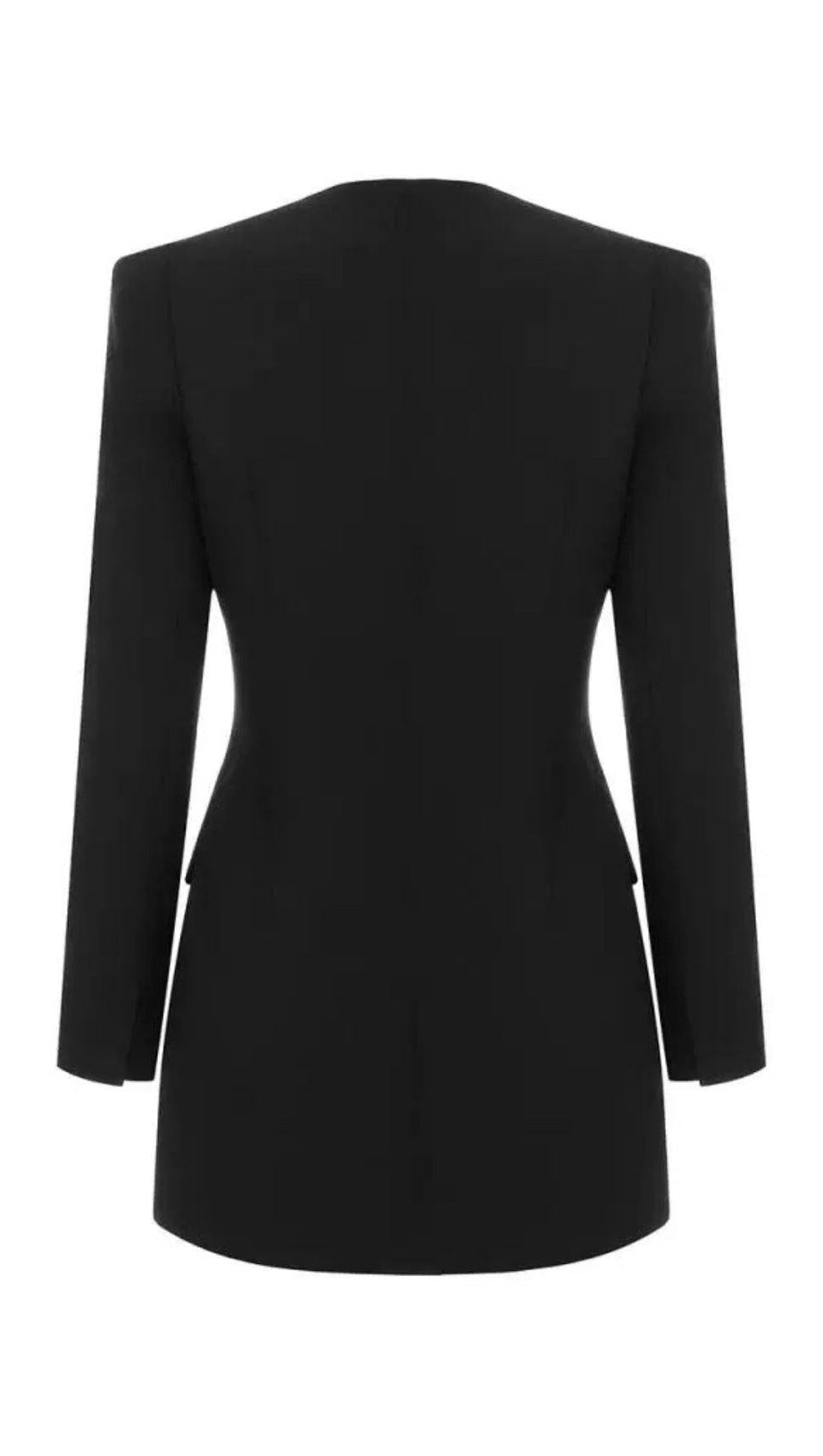 BLACK HOLLOW DRAPED TUXEDO DRESS