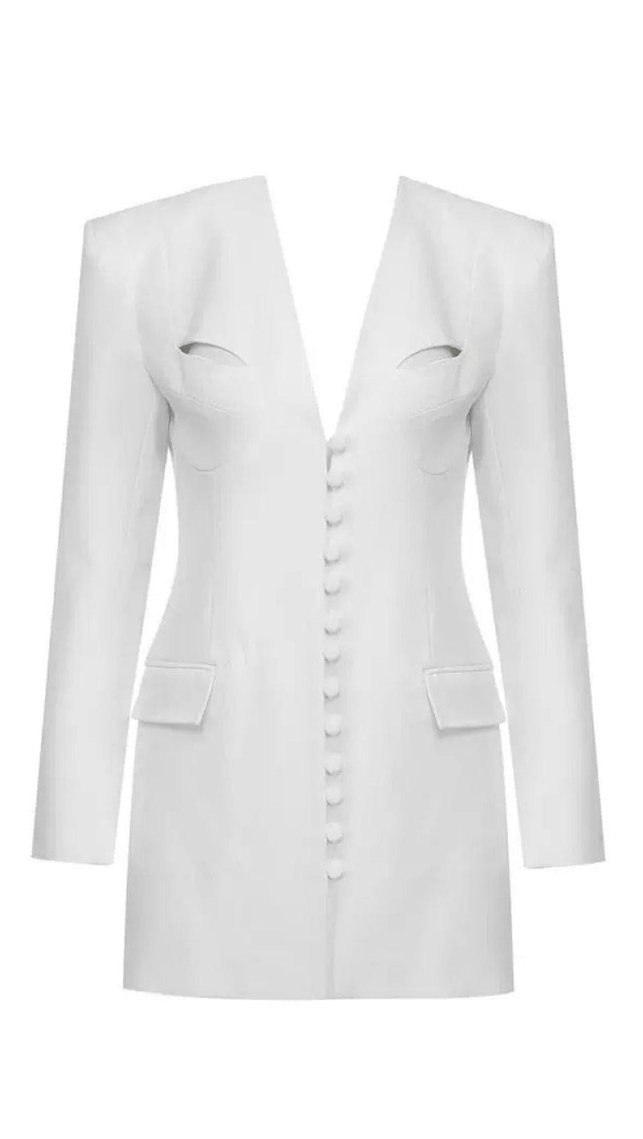 BLACK HOLLOW DRAPED TUXEDO DRESS