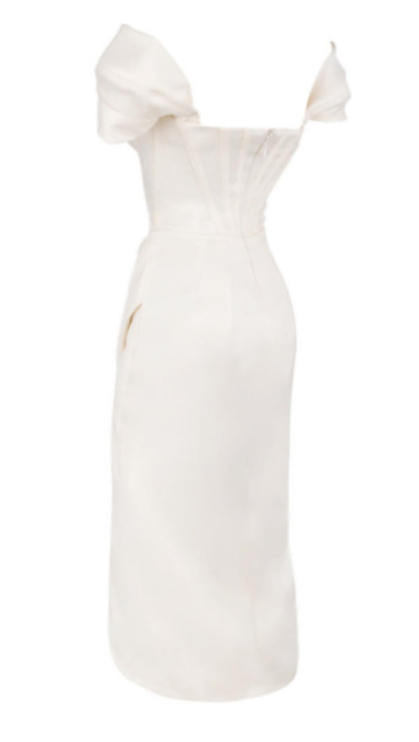 AIIZIE SATIN CORSET MIDI DRESS IN WHITE - product image