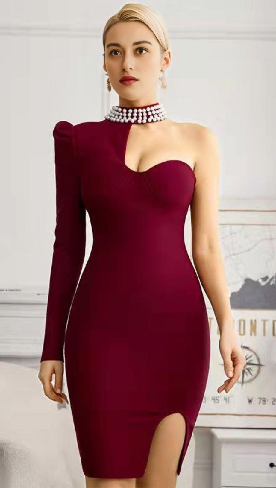 MINI ABITO MONOSPALLA CON FASCE IN PERLA NERA