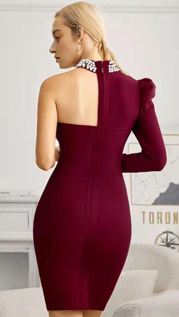 AIIZIE BLACK PEARL ONE SHOULDER MINI BANDAGE DRESS - product image
