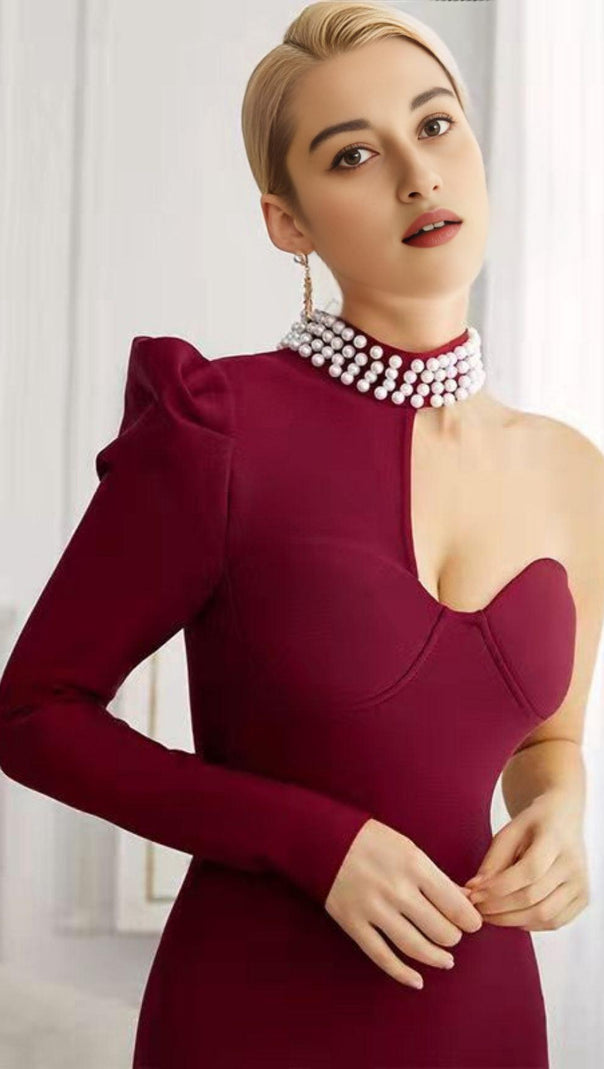 AIIZIE BLACK PEARL ONE SHOULDER MINI BANDAGE DRESS - product image