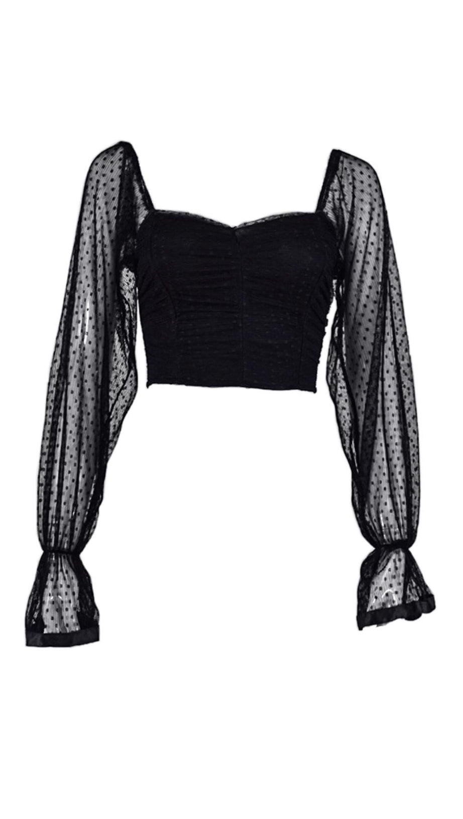 BLACK POLKA DOT WRAP CHEST CROP TOP