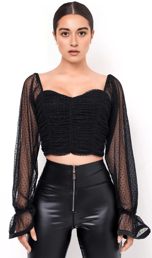 BLACK POLKA DOT WRAP CHEST CROP TOP