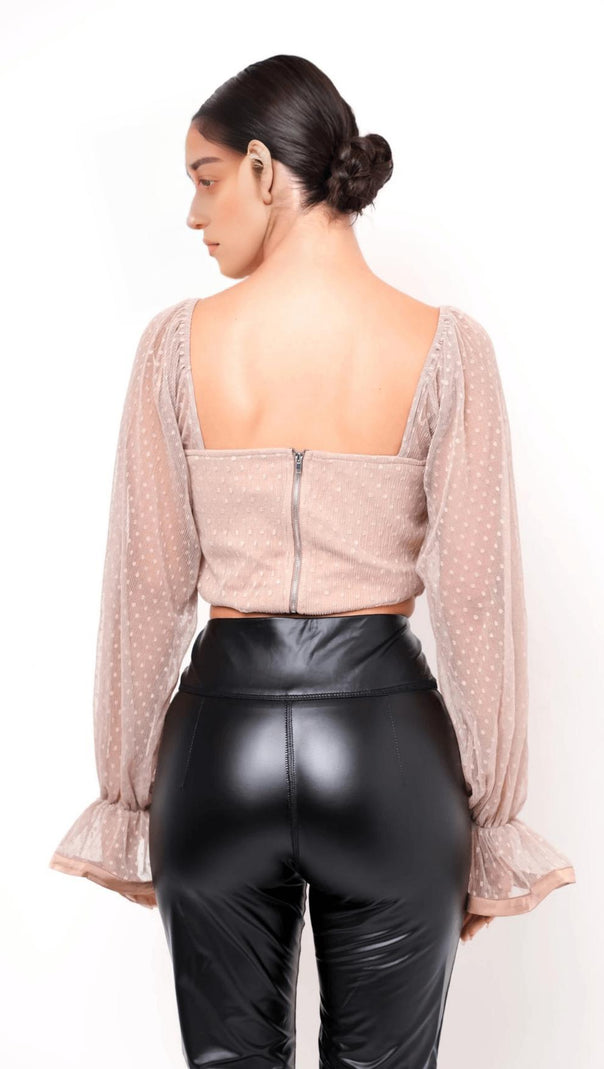 AIIZIE BLACK POLKA DOT WRAP CHEST CROP TOP - product image