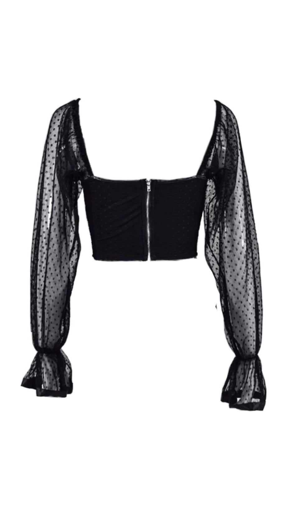 TOP CORTO CON SENO AVVOLGENTE A POIS NERO